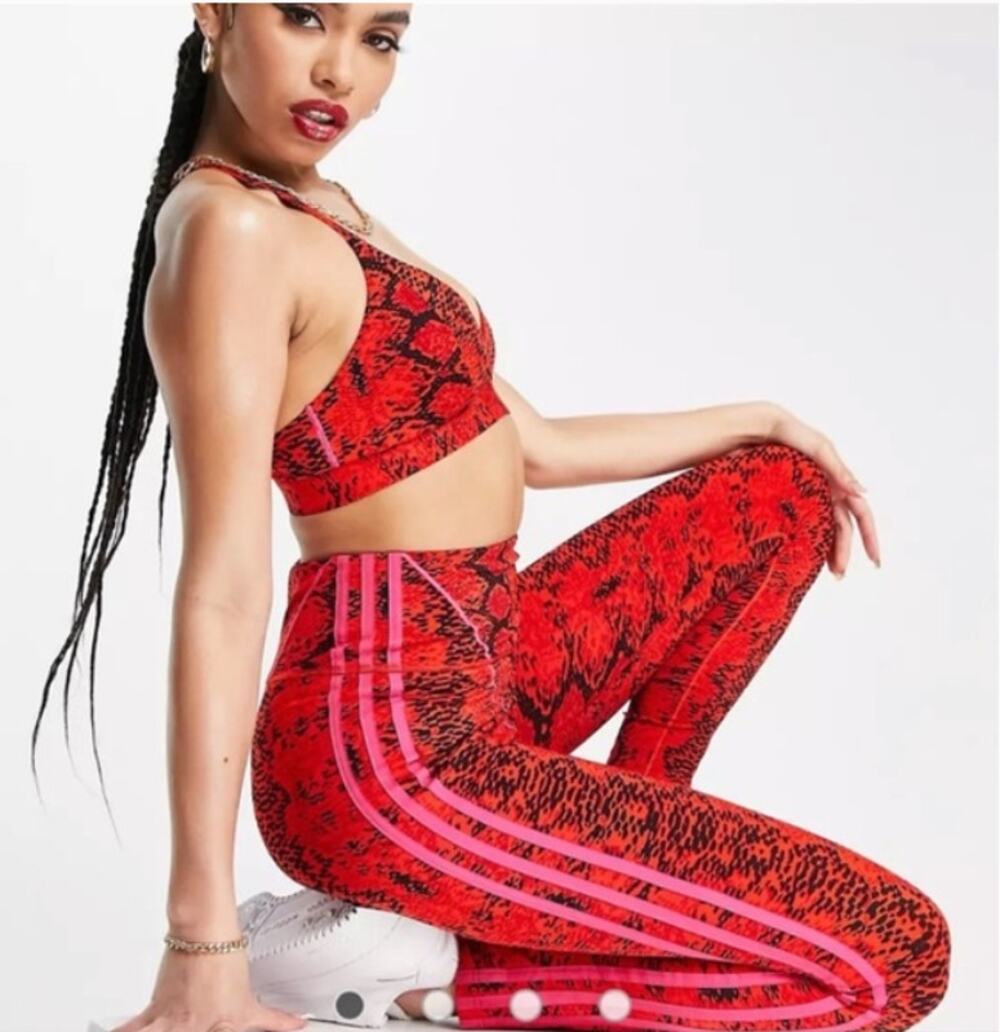 Adidas Ivy Park Heart Print Snakeskin Tight Active Legging SET Beyonce Red Small